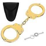 Yoghourds Double Lock Handcuffs, Adjustable Heavy Duty Steel Wrist Cuffs with 2 Keys & Handcuffs Holster in Police Edition Professional Grade - Gold Plating