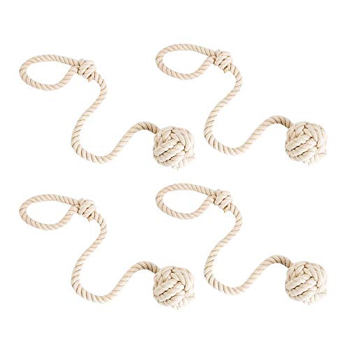 4pcs Abrazaderas para Cortinas, Alzapaños, Lazos de Cortinas de Cordón Suave Resistente con Bola de Nudo Hechos a Mano para Dormitorio Salón (Beige)