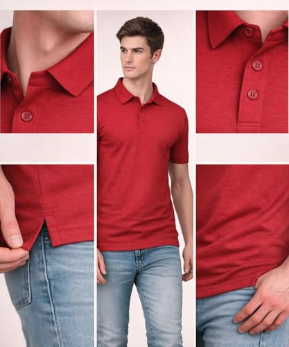 Image of AWG ALL WEATHER GEAR Men's Cotton Blend Polo T-Shirt | Plain Regular Fit | Soft Breathable Fabric | Casual & Formal Wear | Half Sleeve | Collared T-Shirt | Mens Tshirts | Tees for Man