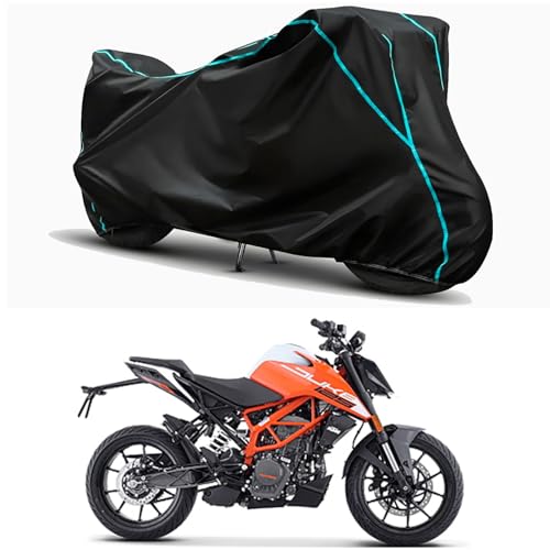 Image of Waterproof Bike Body Cover Compatible for | KTM 125 Duke | Taffeta Fabric, Sky Piping Design, Bottom Elastic Fit | Dustproof, Sun UV & Rain Protection for All Weather.