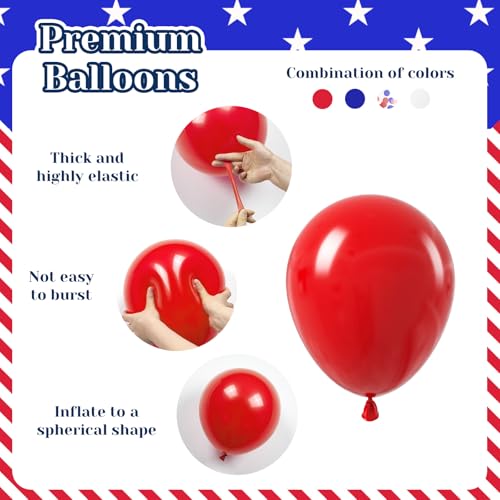 Image of BAUANOOY Red White and Blue Balloons, 60pcs 12 Inch Red White and Blue Decorations with Confetti Balloons for Independence Day Patriotic Anniversary Veterans Day Graduation Birthday Party Decorations