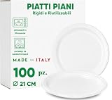 Generico Piatti Piani di Plastica Rigidi Riutilizzabili 21 cm – 100 Pezzi, Idonei Microond...