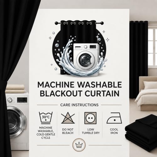 Image of 100% Blackout Window Curtains, 7 Feet, Solid Design, Faux Silk, Thermal Insulated, Noise Reducing Eyelet Door Curtain with Tie Back for Living Room & Bedroom, 115x210cm, Pack of 1 - Black