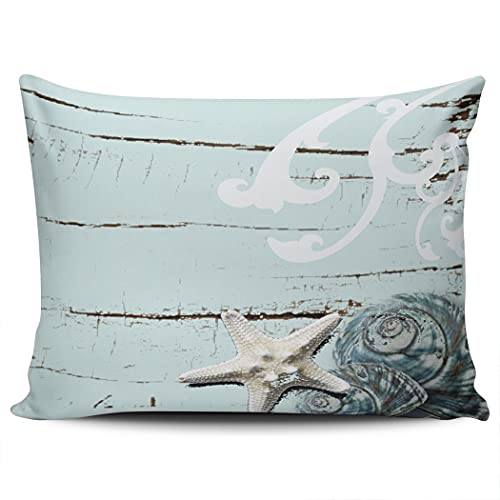 Fanaing Bedroom Decoration Coastal Barn Wood Aqua Blue Starfish Seashells Pillowcase Sofa Throw Pillows Cover Cushion Case Design Double Sided Printed Boudoir 12x16 Inches (Set of 1)