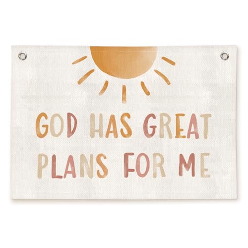 ETVISO Christian Bible Verse Boho Sunshine Nursery Room Decor - Linen Banner Wall Hanging Canvas Banner Flag Decor for Kids Nursery Toddler Bedroom Playroom