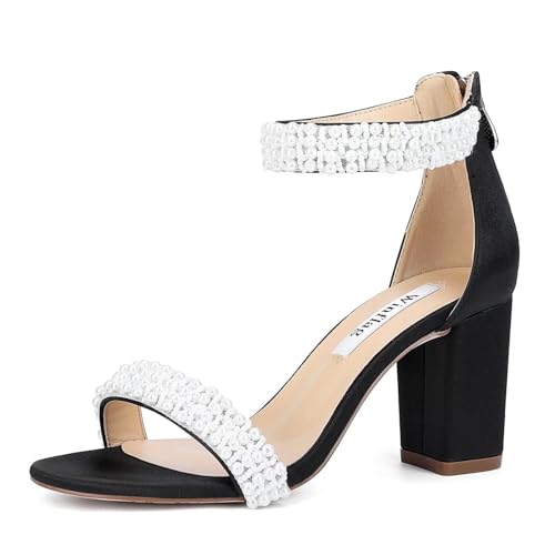 Image of Block Heel Wedding Sandals Pearl Heels Open Toe Wedding Shoes for Bride Bridal Shoes