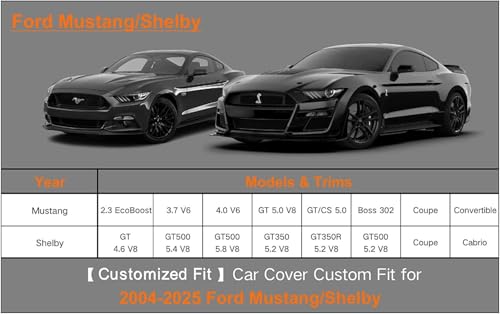 Image of Kayme 6 Layers Car Cover Custom fit for Ford Mustang /Shelby (1964-2025) Waterproof All Weather for Automobiles, Outdoor Full Cover Rain Sun UV Protection.Silver
