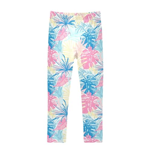 Tropical Tree Leaf Girls Leggings,Workout Leggings for Girls Toddler Athletic Leggings Size for 3-10T