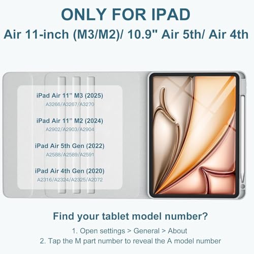 Image of RTSY Keyboard case for iPad Air 11 (M4 /M3 /M2) & iPad Air 5th /4th with Multi Touch Trackpad & 7-Colors Backlit, Magnetic Detachable Wireless Bluetooth (Grey White)