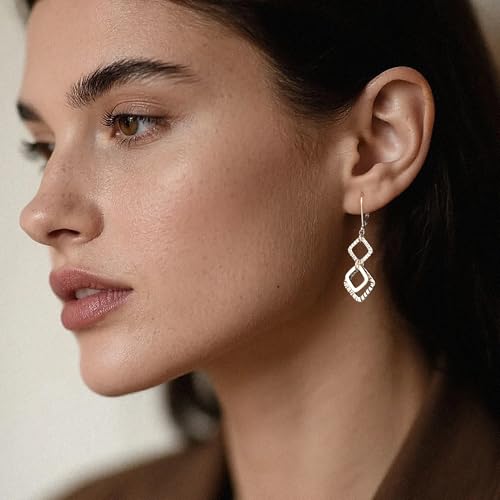 925 Sterling Silver 14K Gold Plated Dangle Earrings for Women, ALEXCRAFT Dangling Drop Geometric Handmade Hammered Square Earring Trendy Leverback Dangly Handcrafted Minimalist Earings Hypoallergenic4