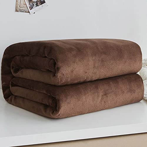 nacyvcos 毛布 シングル 冬用 ブランケット もうふ マイクロファイバー フランネル 暖かい 無地 軽量 薄手 柔らかく肌触り エアコン対策 冷房対策 ふわふわ 抗菌防臭 防ダニ 静電防止 お昼寝 掛け毛布 膝掛け ひざ掛け 四季適用 洗える 速乾 (ブラウン, 180*200cm)