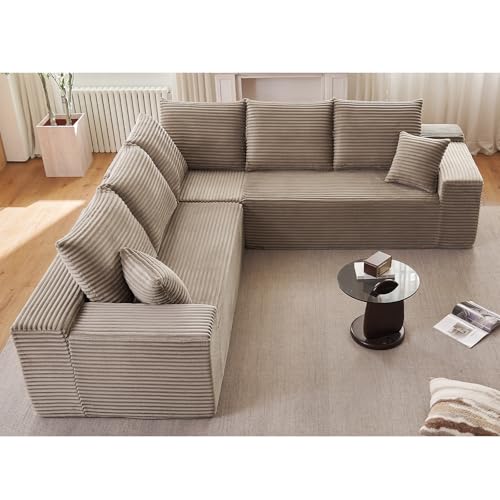 Image of Sectional Cloud Couch for Living Room, Modern Modular Floor Deep-Seat Sofa, Upholstered L Shaped Sofas, Big Comfy Corduroy Couches Set for Living Room Bedroom, No Assembly Required, Camel