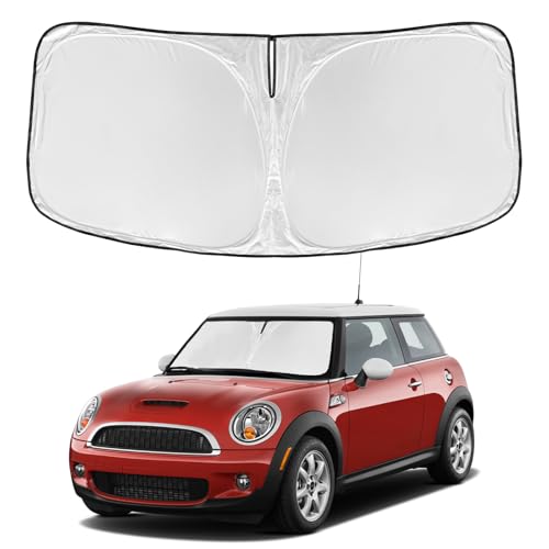 for Mini Cooper F55 2015-2024 2025 Windshield Sun Shade - 4 Layers Car Sunshades for Front Windows Shade Cover Custom Fit F55 Sun Visor 250T Retractable Shade Blocks UV Rays Car Accessories