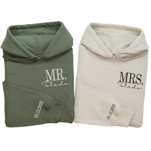 Custom Embroidered Couple Hoodies Mr and Mrs Sweatshirt Custom Gift for Him Her Valentine Day Anniversary Personalized Couple Gift Sand