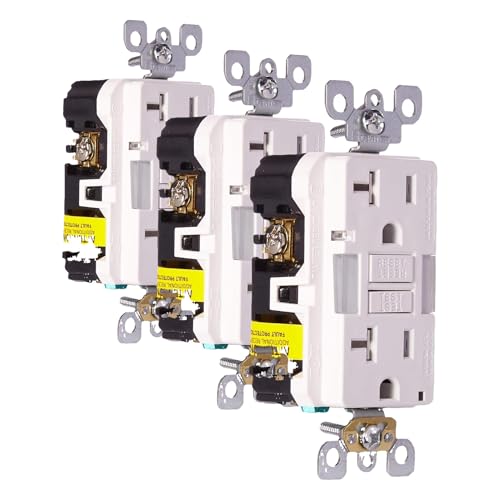 Leviton GFCI Outlet with Guidelight, 20 Amp, Self Test, Tamper-Resistant with LED Indicator Light, Replaces Plugged in Night Light, GFNL2-W, White (Pack of 3)