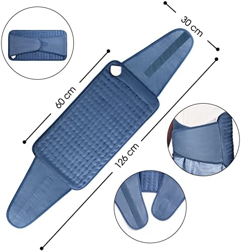 Heat Pad OneAmg 49"X12" Heating Pads for Back Pain Relief with 6 Heating Settings and Auto Shut Off Soft Machine Washable Electric Heat Pads with Velcro for Abdominal Neck Shoulder Pain Relief Blue
