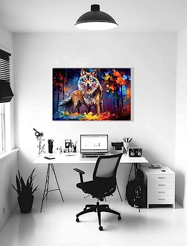 Artley Prints - Loup Argenté dans la Forêt, Art Mural Coloré sur Toile pour Salon, Chambre, Couloir | Re-impression de Peinture à l'Huile encadrée Extra Grande 101 x 76cm (40 x 30 pouces) – vue 6