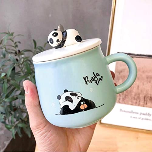 Image of BonZeal Panda Ceramic Coffee Mug with Lid & Spoon, 325 ML Cute Panda Tea Mug with 3D Panda Lid, Coffee Cup for Kids & Adults, Milk Mug, Office Mug, Birthday Gift for Girls, Boys, Women & Panda Lovers