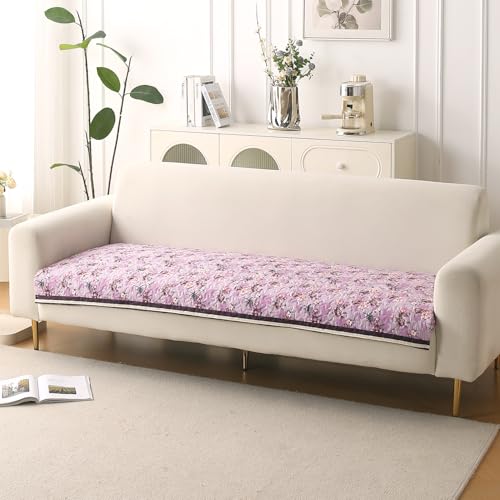 Image of HOKIPO 'Florentina Series' Foam Filled Premium Holland Velvet Sofa Cover Mat for 3 Seater Sofa with Anti-Slip Backing, Peony Lavender (IN-881-V6)