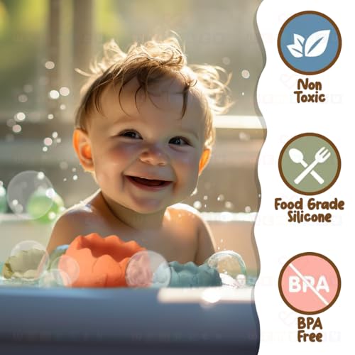 Image of Wembley Stacking Toys for Kids Baby Bath Toys Colorful Toddler Soft Activity 6 Dinosaur Cups Textured with Numbers Letters Sensory Teething Toys for Toddler 0-3-6-12-18 Months