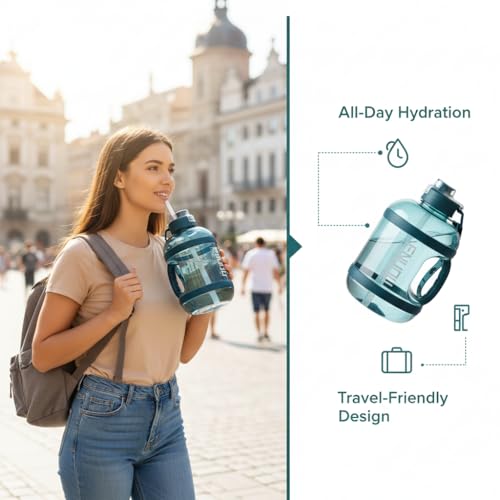 Image of Ryaco Water Bottle with Time Marker, Large Capacity Leakproof BPA Free JugWater Bottle with Time Marker | Large Capacity Leakproof Gym Bottle | BPA Free Motivational (Chathams Blue, 2.2-Liter)