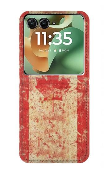 Étui Motorola Razr+ cuir premium effet vintage drapeau Canada