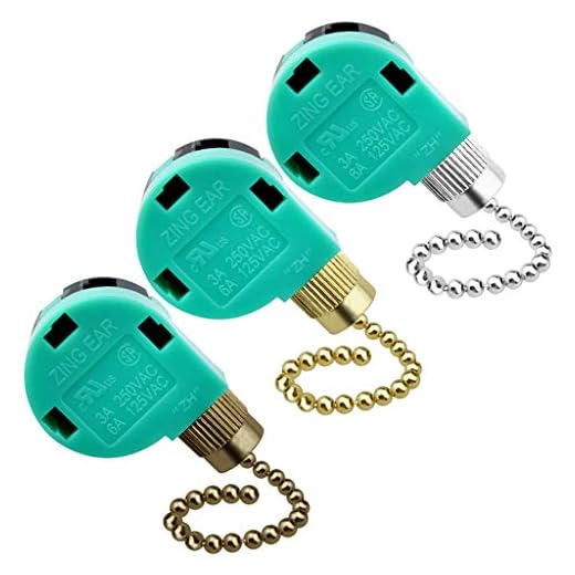 Topbuti 3 Pack Ceiling Fan Switch 3 Speed 4 Wire Zing Ear ZE-268S6 Fan Pull Chain Switch Replacement Speed Control Switch for Ceiling Fan Light, Wall Lamps, Cabinet Light (Multicolored)