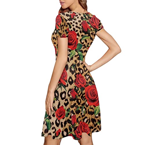 Image of AFPANQZ Womens Casual Summer Lightweight Vintage Dress Short Sleeve Midi Dress Knee-Long Luxury Formal Dress