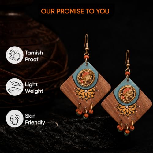 Image of Handcrafted Tribal Wooden Earrings Collection for Women - Butterfly, Princess & Modern Geometric Statement Designs