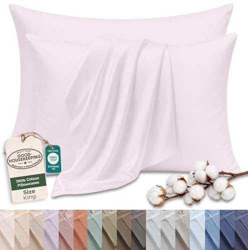 Image of Royale Linens 100% Cotton Pillow Cases King Size Set of 2 - Percale Pillowcase - Lavender Pillow Cases Super Soft Cooling & Breathable Hotel Cotton Pillowcases, Fits King Pillows (20 inchx40 inch, Lavender)