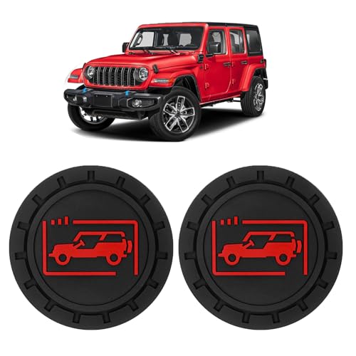 DWKJMYCP Car Cup Holder Coasters for Jeep Wrangler JL JK JLU and Jeep Gladiator JT Accessories Universal Car Cup Non-Slip Silicone Holder Coasters Interior Accessories (Black Red)