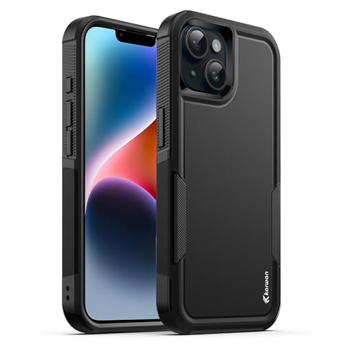 Image of KARWAN Shockproof Back Case Cover Compatible with iPhone 14 Plus, Heavy Duty Case with 360 Degree Camera Protection, Dual Layer Rugged Bumper Protection Cover with Matte Finish (Black)