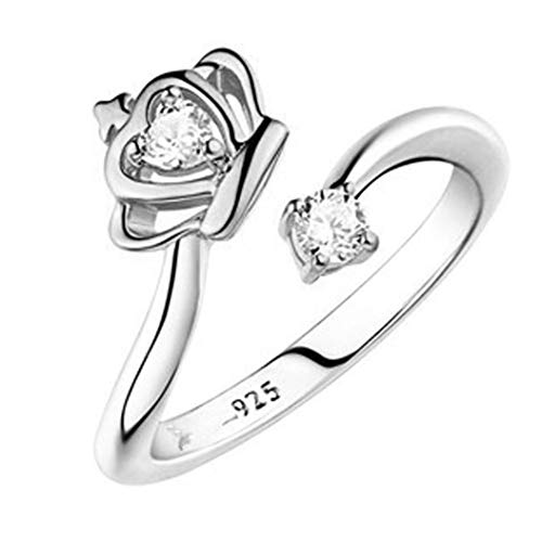 Dyudyrujdtry Anillo de plata de ley 925 con apertura de corona, ajustable, diseño coreano, con circonitas creativas, para mujeres y niñas (no ajustable)