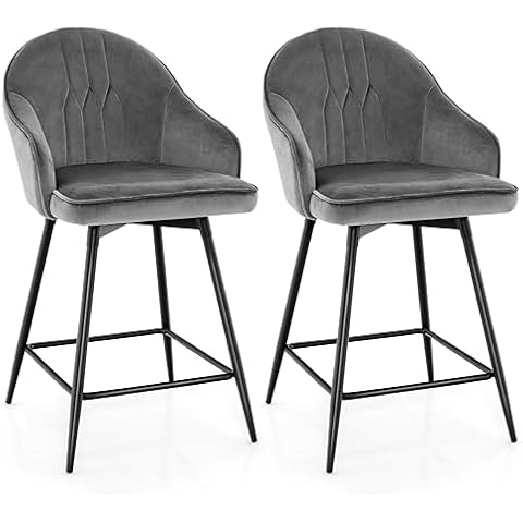 COSTWAY 360° Swivel Velvet Bar Stools Cover