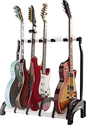 K&M Konig & Meyer 17525.016.00 Guardian 5 Guitar Stand | Sturdy Holds Five Electric/Bass Guitars Rack-Style | Protective Supports | Space Saver | For Adult/Youth Musicians | Black & Translucent #TOP2