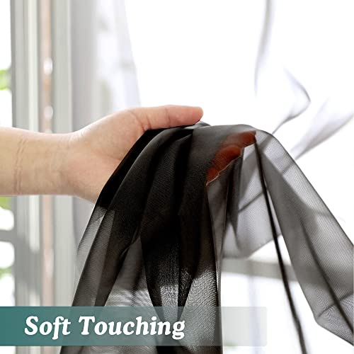 Image of Chyhomenyc 2 Panels Extra Long Sheer Window Curtains 120 Inches Length, Elegant Window Voile Panels /Drapes /Scarf /Treatment /Backdrop for Living Room Wedding Party Home Decor (42W x 120L inches, Black)
