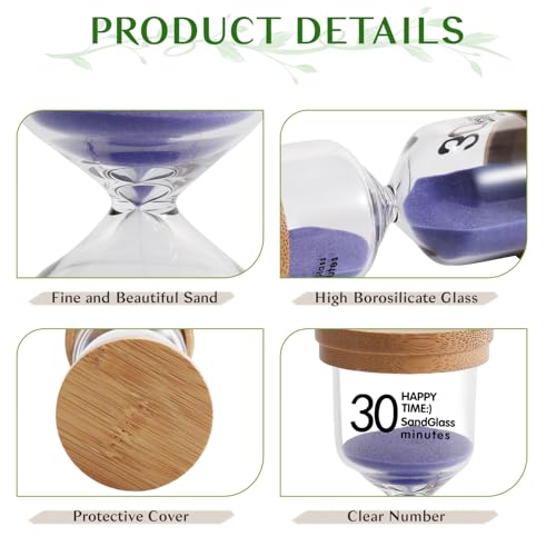Image of 30 Minute Wooden Sand Timer,Purple Sand Hourglass for Productivity, Focus, Meditation & Home Decor,30 Min Reloj de Arena Sand Clock for Kitchen, Office, Classroom, Yoga & Games