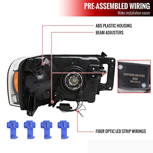 Topautogear Replacement Headlamp For Dodge Ram, Headlights Assembly Compatible With 2002-2005 Dodge Ram 1500, 2003-2005 Ram 2500 & 3500, Led Drl Tube Design, Chrome Housing Clear Lens #TOP3