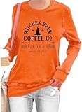 QYZ-Top Witches Brew Coffee Co Long Sleeve Shirt Funny Casual Vintage Sweatshirt Halloween Shirts Gifts orange l