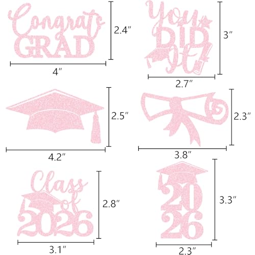 Image of Graduation Centerpiece Sticks 24PCS Glitter Grad Picks Party Table Decor Senior High School College Sign Pink