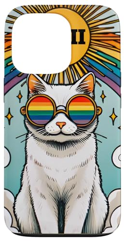 Carcasa para iPhone 13 Pro Funny Ally Cat Pride LGBTQ+ Pride Gafas de sol Cat Tarot Card