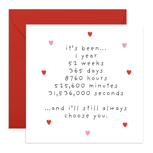 Central 23 Happy Anniversary 1 Year - First Anniversary Card For Husband Wife Partner - I Love You Gifts For Couple Men Women - Sweet Greeting Cards For Couple - Comes With Cute Stickers