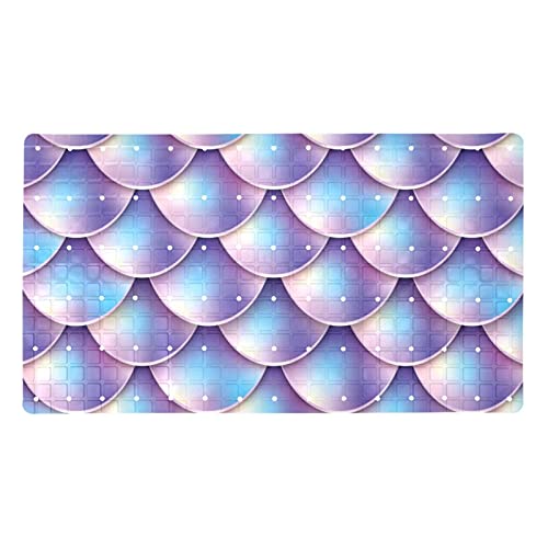 VAPOKF Tapis de bain et de douche en forme de queue de sirène, fond violet imprimé, antidérapant, tapis de bain doux, sans BPA et sans latex, 37,3 x 68,3 cm, pour bébé et adulte, lavable en machine Cover