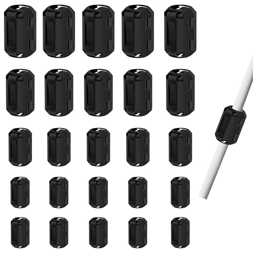 Solaradgy 25Pcs Clip-on Ferrite Core Bead Rings EMI/RFI Noise Suppressor for 3.5mm/ 5mm/ 7mm/ 9mm/ 13mm Diameter Cable, Black