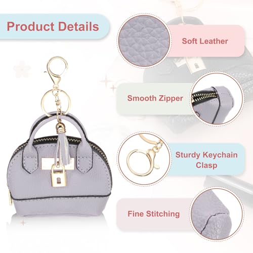 PATIKIL Mini Tote Bag Keychain, 2 Pcs Cute Coin Purse Keychain PU Leather Backpack Purse Key Chain Little Cosmetic Bag Keychains for Women Makeup Card Data Cable, Purple3