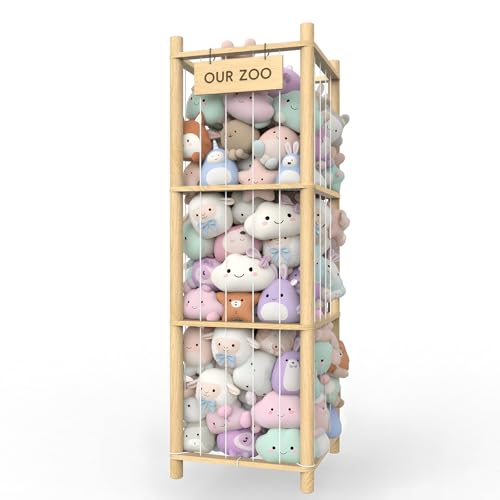 POOSIDE Stuffed Animal Storage Organizer, 53.5" Solid Wood Zoo Toy Holder for Kids Bedroom, Nursery & Playroom, Large Plush Toy Storage Holder, Holds 40 Plush Stuffed Animals, No-Tool Easy Assembly