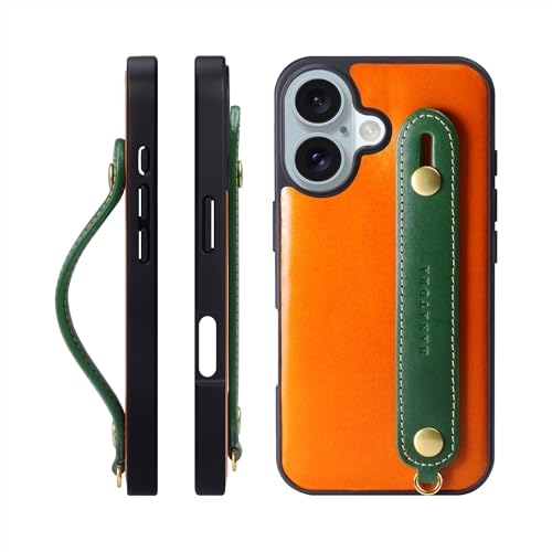 HANATORA for iPhone 16 �P�[�X �{�v �ϏՌ� �w�ʃx���g �X�g���b�v�����O �X�}�z�P�[�X �X�}�z �X�^���h�@�\ �l�b�N�X�g���b�v �t�� �C�^���A�����U�[ �M�t�g �}�O�l�b�g�Ȃ� �I�����W+�O���[�� TGH-16-OrangeGN