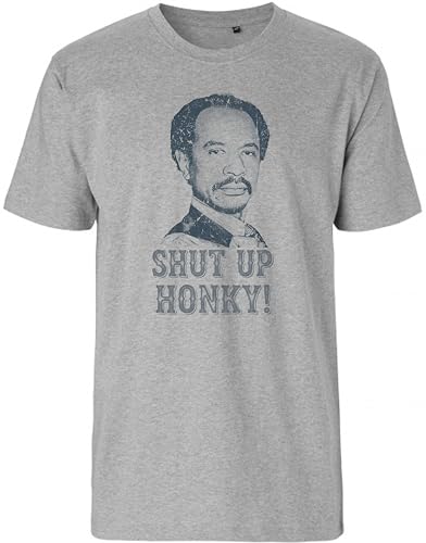 Sheriff Bart 'Shut Up Honky!' T-Shirt - Iconic Sheriff Bart Movie Quote Tee (US, Alpha, Small, Regular, Regular, Heather Grey)