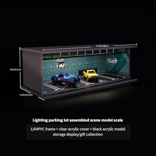 1/64 Diorama Display Case with LED Lights, Model Car Display and Storage, Compatible with Hot-Wheels Match-Box Mini GT Diecast Cars, Gift for Men, Dad, Son, Fans – Man Cave, Bar, Desk Decor by ZAWALUD - Used condition - Image 3