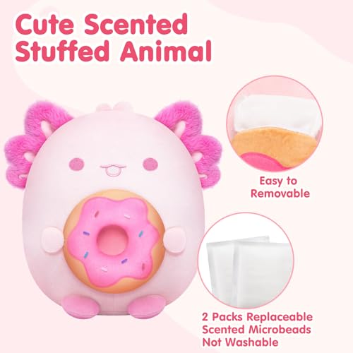 Mewaii Scented Stuffed Animal, Cute Donut Axolotl Plush with Sweet Donuts Scented Microbeads, Squishy Plushies Toy for Hugging Plush & Decor Pillow - Thumbnail 3